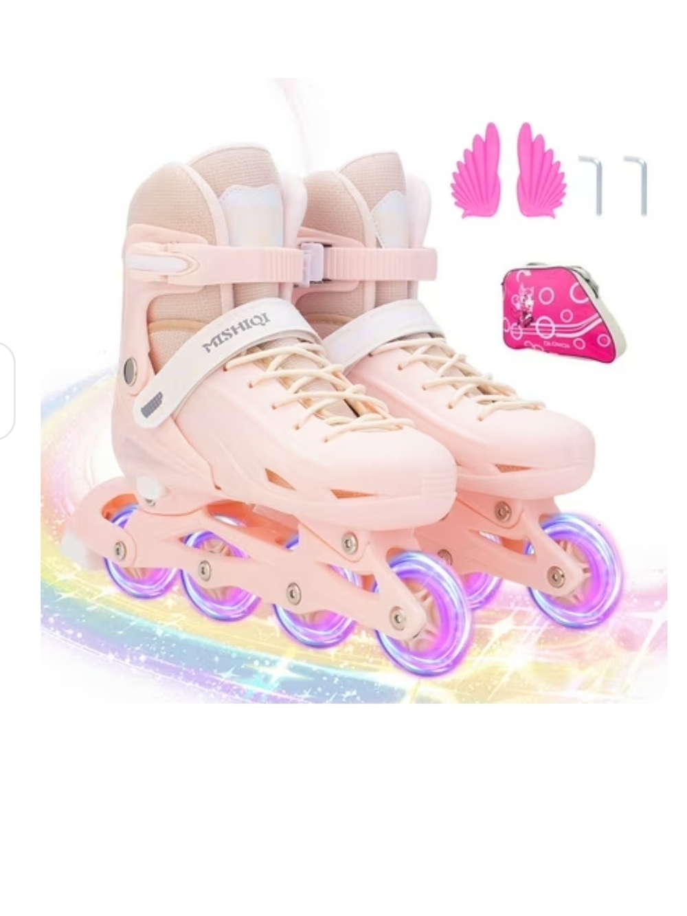 Adjustable Pink Light-Up Kids Inline Skates with Wings